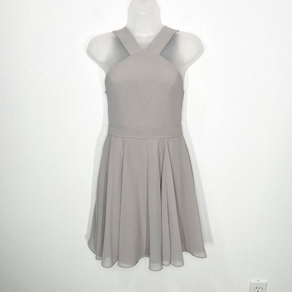 Lulus Forevermore Gray Skater Mini Dres Fit and Flare party Size XS Halter - Picture 4 of 10